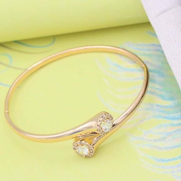 Rose Gold Bangle with Dual Crystal Accents, XPBL0578 - Picture 4 of 12